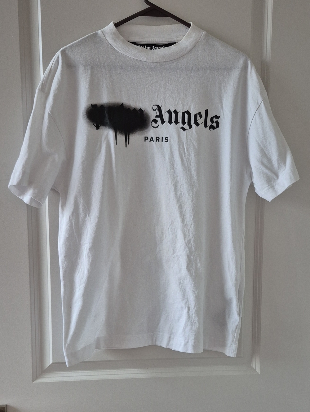 Palm Angels Paris Sprayed White Tee Shirt Small